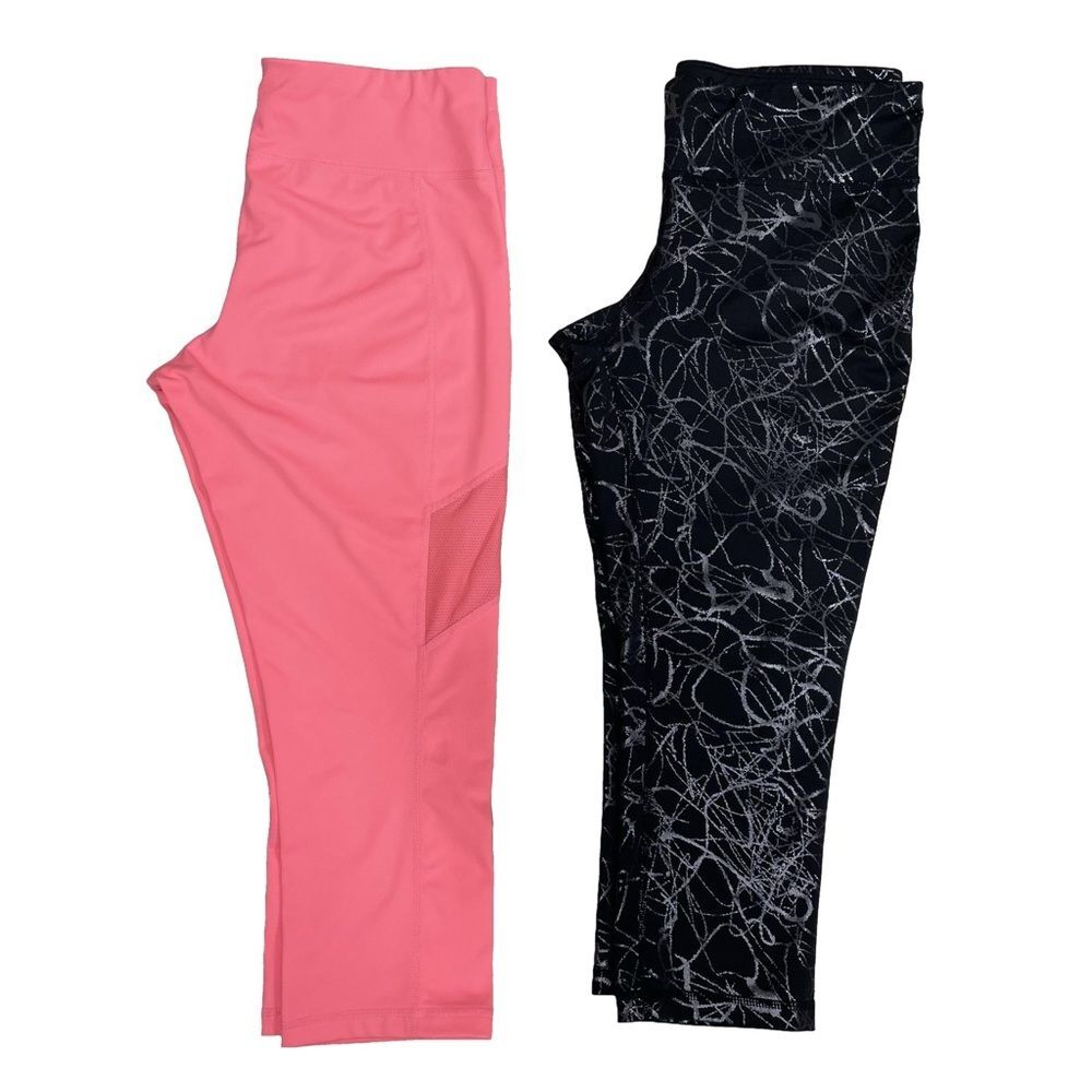 Ideology Women's Capri Leggings Set of 2 Pink & Black w/ Silver Size Medium